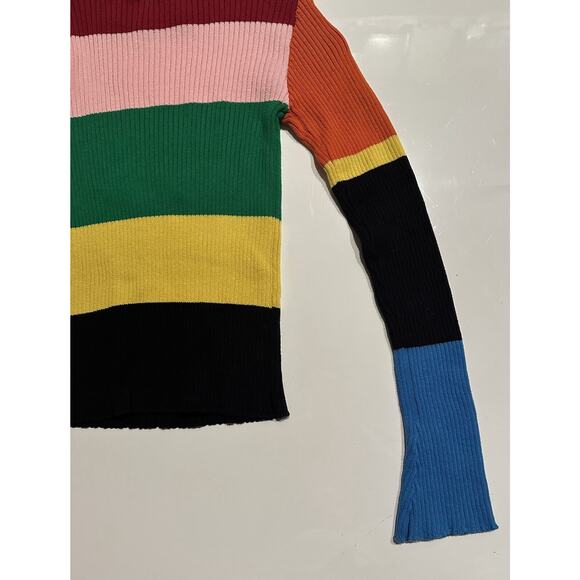 Rainbow Striped Daisy Jacket Flower Knitted Stretch Pocket Multicolor Sweater Sm - Picture 9 of 10